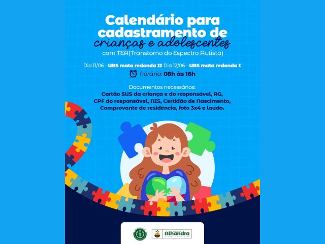 Prefeitura de Alhandra inicia cadastro de crianças e adolescentes com TEA, em Alhandra; ações começam nas UBS Mata Redonda I e II; confira os dias e horários