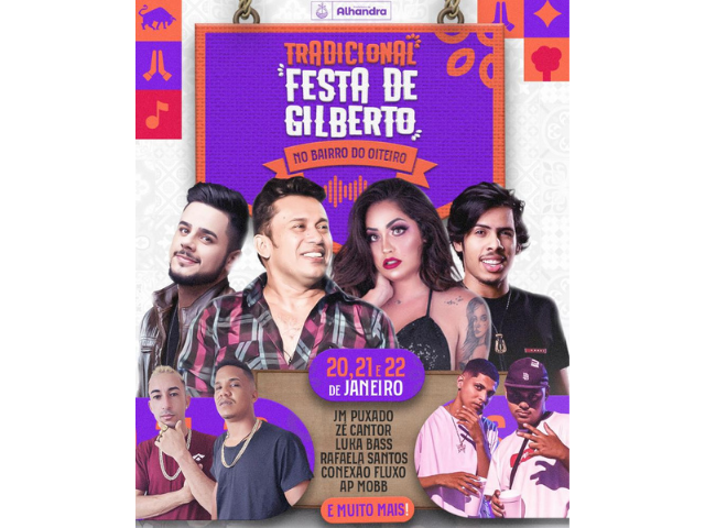 Prefeitura de Alhandra divulga programação oficial da Tradicional Festa de Gilberto no bairro do Oiteiro de 2023